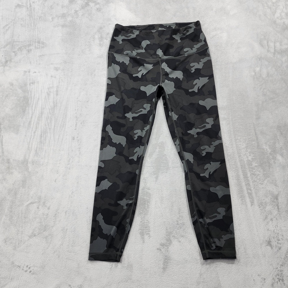 90 Degree By Reflex Leggings Womens L‎ Gray Camo Mid Rise Ankle Stretch Yoga